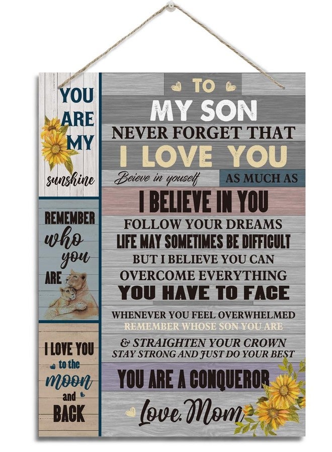 BQL Son Gift, Inspirational Wall Decor, Decorative Hanging Wood Signs, Kids Room Decor for Boy, Thanksgiving, Christmas, Birthday Gift for Son, To My Son From Mom Sign, I Love You To The Moon And Back - Image 1